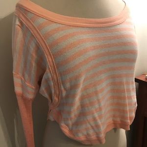 Free people cropped long sleeve stripped shirt